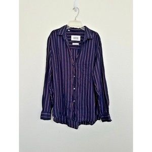 Grayson The Hero Striped Long Sleeve Button Up Lyocell Navy Red Womens 4
